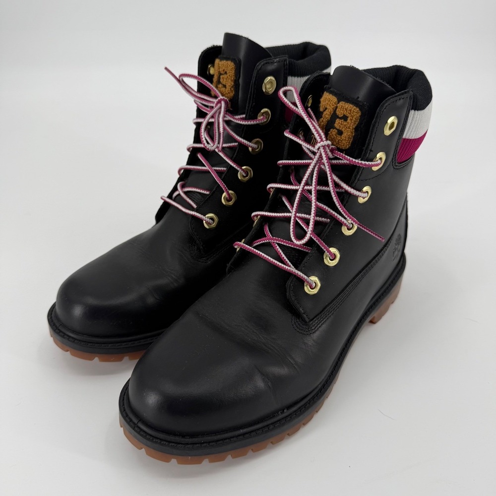 Timberland Heritage 6" Black Leather Waterproof Boots Womens Size 10 Lug Sole